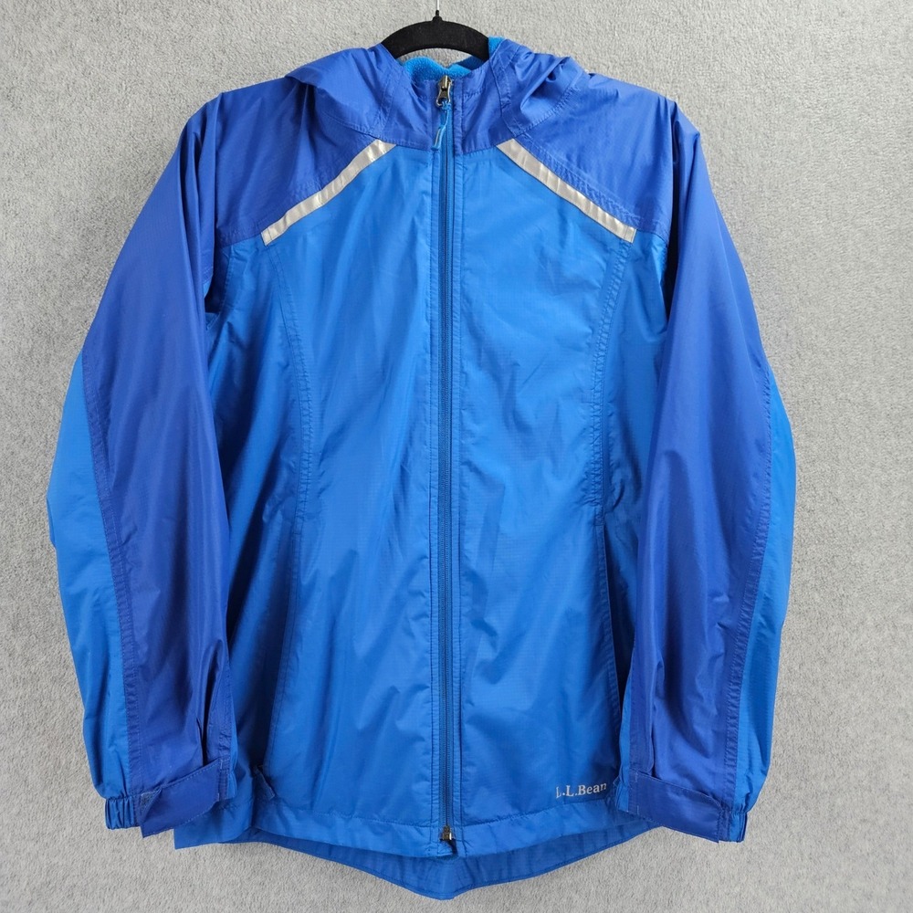 L.L.BEAN Hooded Windbreaker Jacket XL 18 Blue Fleece Lined Reflective Outdoor